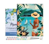 Figured'Art Peinture par Numéro Adulte avec Cadre Femme et océan - Activité Manuelle Kit de Loisir Créatif DIY Numéro d'Art Complet - 40x50cm toile tendue sur châssis