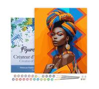 Figured'Art Peinture par Numéro Adulte avec Cadre Fille Africaine traditionnelle - Activité Manuelle Kit de Loisir Créatif DIY Numéro d'Art Complet - 40x50cm toile tendue sur châssis