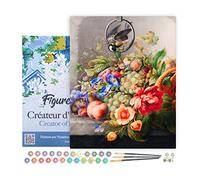 Figured'Art Peinture par Numéro Adulte avec Cadre Fleurs et Fruits - Herman Henstenburgh - Activité Manuelle Kit de Loisir Créatif DIY Numéro d'Art Complet - 40x50cm toile tendue sur châssis