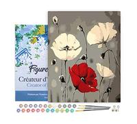 Figured'Art Peinture par Numéro Adulte avec Cadre Fleurs rouge et blanches - Activité Manuelle Kit de Loisir Créatif DIY Numéro d'Art Complet - 40x50cm toile tendue sur châssis