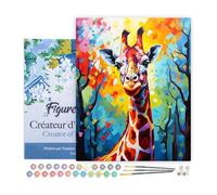 Figured'Art Peinture par Numéro Adulte avec Cadre Girafe Colorée Abstraite - Activité Manuelle Kit de Loisir Créatif DIY Numéro d'Art Complet Animaux - 40x50cm toile tendue sur châssis