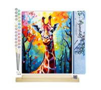 Figured'Art Peinture par Numéro Adulte avec Cadre Girafe Colorée Abstraite - Activité Manuelle Kit de Loisir Créatif DIY Numéro d'Art Complet Animaux - 40x50cm avec châssis en bois à monter