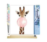 Figured'Art Peinture par Numéro Adulte avec Cadre Girafe et Chewing gum - Activité Manuelle Kit de Loisir Créatif DIY Numéro d'Art Complet Animaux - 40x50cm avec châssis en bois à monter