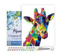 Figured'Art Peinture par Numéro Adulte avec Cadre Girafe Pop Art - Activité Manuelle Kit de Loisir Créatif DIY Numéro d'Art Complet - 40x50cm toile tendue sur châssis