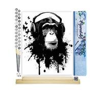 Figured'Art Peinture par Numéro Adulte avec Cadre Gorilla et Casque - Activité Manuelle Kit de Loisir Créatif DIY Numéro d'Art Complet Animaux - 40x50cm avec châssis en bois à monter