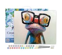 Figured'Art Peinture par Numéro Adulte avec Cadre Grenouille et Lunettes - Activité Manuelle Kit de Loisir Créatif DIY Numéro d'Art Complet - 40x50cm toile tendue sur châssis