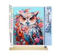 Figured'Art Peinture par Numéro Adulte avec Cadre Hibou coloré en fleurs - Activité Manuelle Kit de Loisir Créatif DIY Numéro d'Art Complet - 40x50cm avec châssis en bois à monter