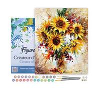 Figured'Art Peinture par Numéro Adulte avec Cadre Jolis Tournesols - Activité Manuelle Kit de Loisir Créatif DIY Numéro d'Art Complet - 40x50cm toile tendue sur châssis
