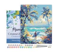 Figured'Art Peinture par Numéro Adulte avec Cadre Journée ensoleillée à la plage - Activité Manuelle Kit de Loisir Créatif DIY Numéro d'Art Complet - 40x50cm toile tendue sur châssis