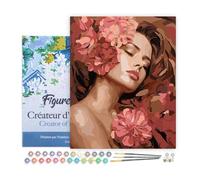 Figured'Art Peinture par Numéro Adulte avec Cadre La Belle endormie aux camélias - Activité Manuelle Kit de Loisir Créatif DIY Numéro d'Art Complet - 40x50cm toile tendue sur châssis