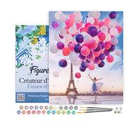 Figured'Art Peinture par Numéro Adulte avec Cadre Lâcher de Ballons à Paris - Activité Manuelle Kit de Loisir Créatif DIY Numéro d'Art Complet - 40x50cm toile tendue sur châssis