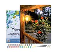 Figured'Art Peinture par Numéro Adulte avec Cadre Lanterne sous le porche - Activité Manuelle Kit de Loisir Créatif DIY Numéro d'Art Complet - 40x50cm toile tendue sur châssis
