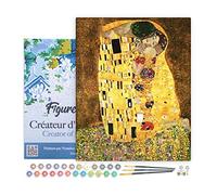 Figured'Art Peinture par Numéro Adulte avec Cadre Le baiser Klimt - Activité Manuelle Kit de Loisir Créatif DIY Numéro d'Art Complet - 40x50cm toile tendue sur châssis