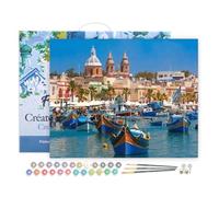 Figured'Art Peinture par Numéro Adulte avec Cadre Le Port de Malte - Activité Manuelle Kit de Loisir Créatif DIY Numéro d'Art Complet - 40x50cm toile tendue sur châssis
