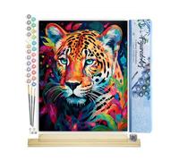 Figured'Art Peinture par Numéro Adulte avec Cadre Léopard Coloré Abstrait - Activité Manuelle Kit de Loisir Créatif DIY Numéro d'Art Complet Animaux - 40x50cm avec châssis en bois à monter