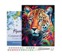 Figured'Art Peinture par Numéro Adulte avec Cadre Léopard Coloré Abstrait - Activité Manuelle Kit de Loisir Créatif DIY Numéro d'Art Complet Animaux - 40x50cm toile tendue sur châssis