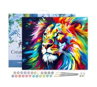 Figured'Art Peinture par Numéro Adulte avec Cadre Lion Coloré Abstrait - Activité Manuelle Kit de Loisir Créatif DIY Numéro d'Art Complet Animaux - 40x50cm toile tendue sur châssis