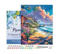 Figured'Art Peinture par Numéro Adulte avec Cadre Maisons en bord de plage - Activité Manuelle Kit de Loisir Créatif DIY Numéro d'Art Complet - 40x50cm toile tendue sur châssis