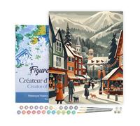 Figured'Art Peinture par Numéro Adulte avec Cadre Marché de Noël dans la Vallée - Activité Manuelle Kit de Loisir Créatif DIY Numéro d'Art Complet - 40x50cm toile tendue sur châssis