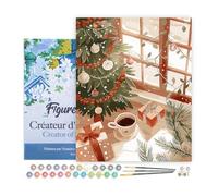 Figured'Art Peinture par Numéro Adulte avec Cadre Matinée de Noël Conviviale - Activité Manuelle Kit de Loisir Créatif DIY Numéro d'Art Complet - 40x50cm toile tendue sur châssis