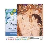 Figured'Art Peinture par Numéro Adulte avec Cadre Mère et Enfant de Klimt - Activité Manuelle Kit de Loisir Créatif DIY Numéro d'Art Complet - 40x50cm toile tendue sur châssis
