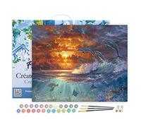 Figured'Art Peinture par Numéro Adulte avec Cadre Océan et coucher de soleil - Activité Manuelle Kit de Loisir Créatif DIY Numéro d'Art Complet - 40x50cm toile tendue sur châssis