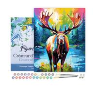 Figured'Art Peinture par Numéro Adulte avec Cadre Orignal Coloré Abstrait - Activité Manuelle Kit de Loisir Créatif DIY Numéro d'Art Complet Animaux - 40x50cm toile tendue sur châssis
