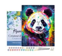 Figured'Art Peinture par Numéro Adulte avec Cadre Panda Coloré Abstrait - Activité Manuelle Kit de Loisir Créatif DIY Numéro d'Art Complet Animaux - 40x50cm toile tendue sur châssis