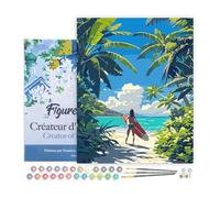 Figured'Art Peinture par Numéro Adulte avec Cadre Paradis tropical du surf - Activité Manuelle Kit de Loisir Créatif DIY Numéro d'Art Complet - 40x50cm toile tendue sur châssis