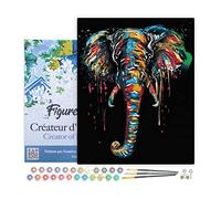 Figured'Art Peinture par Numéro Adulte avec Cadre Peinture Elephant - Activité Manuelle Kit de Loisir Créatif DIY Numéro d'Art Complet - 40x50cm toile tendue sur châssis