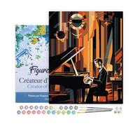 Figured'Art Peinture par Numéro Adulte avec Cadre Pianiste Art Déco - Activité Manuelle Kit de Loisir Créatif DIY Numéro d'Art Complet - 40x50cm toile tendue sur châssis