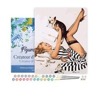Figured'Art Peinture par Numéro Adulte avec Cadre Pin-up en robe et son chien - Activité Manuelle Kit de Loisir Créatif DIY Numéro d'Art Complet - 40x50cm toile tendue sur châssis