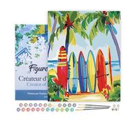 Figured'Art Peinture par Numéro Adulte avec Cadre Planche de surf colorées - Activité Manuelle Kit de Loisir Créatif DIY Numéro d'Art Complet - 40x50cm toile tendue sur châssis