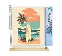 Figured'Art Peinture par Numéro Adulte avec Cadre Planche de surf sur la plage - Activité Manuelle Kit de Loisir Créatif DIY Numéro d'Art Complet - 40x50cm avec châssis en bois à monter