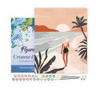 Figured'Art Peinture par Numéro Adulte avec Cadre Promenade sur la plage au coucher du soleil - Activité Manuelle Kit de Loisir Créatif DIY Numéro d'Art Complet - 40x50cm toile tendue sur châssis