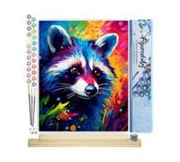 Figured'Art Peinture par Numéro Adulte avec Cadre Raton laveur Coloré Abstrait - Activité Manuelle Kit de Loisir Créatif DIY Numéro d'Art Complet Animaux - 40x50cm avec châssis en bois à monter