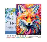 Figured'Art Peinture par Numéro Adulte avec Cadre Renard Coloré Abstrait - Activité Manuelle Kit de Loisir Créatif DIY Numéro d'Art Complet Animaux - 40x50cm toile tendue sur châssis