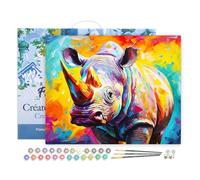 Figured'Art Peinture par Numéro Adulte avec Cadre Rhinocéros Coloré Abstrait - Activité Manuelle Kit de Loisir Créatif DIY Numéro d'Art Complet Animaux - 40x50cm toile tendue sur châssis