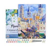 Figured'Art Peinture par Numéro Adulte avec Cadre Rue de l'Épicerie, Rouen - Camille Pissarro - Activité Manuelle Kit de Loisir Créatif DIY Numéro d'Art Complet - 40x50cm toile tendue sur châssis