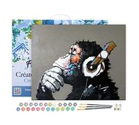 Figured'Art Peinture par Numéro Adulte avec Cadre Singe casque audio - Activité Manuelle Kit de Loisir Créatif DIY Numéro d'Art Complet - 40x50cm toile tendue sur châssis