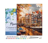 Figured'Art Peinture par Numéro Adulte avec Cadre Soleil à Amsterdam - Activité Manuelle Kit de Loisir Créatif DIY Numéro d'Art Complet - 40x50cm toile tendue sur châssis