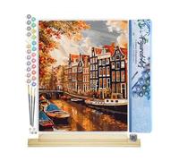 Figured'Art Peinture par Numéro Adulte avec Cadre Soleil à Amsterdam - Activité Manuelle Kit de Loisir Créatif DIY Numéro d'Art Complet - 40x50cm avec châssis en bois à monter