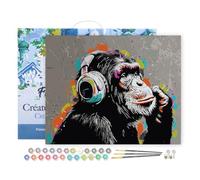 Figured'Art Peinture par Numéro Adulte avec Cadre Street Art Singe Funky - Activité Manuelle Kit de Loisir Créatif DIY Numéro d'Art Complet - 40x50cm toile tendue sur châssis