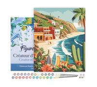 Figured'Art Peinture par Numéro Adulte avec Cadre Surf côtier - Activité Manuelle Kit de Loisir Créatif DIY Numéro d'Art Complet - 40x50cm toile tendue sur châssis