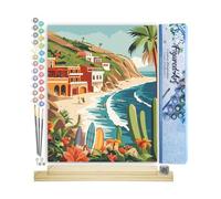 Figured'Art Peinture par Numéro Adulte avec Cadre Surf côtier - Activité Manuelle Kit de Loisir Créatif DIY Numéro d'Art Complet - 40x50cm avec châssis en bois à monter
