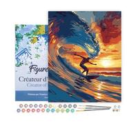 Figured'Art Peinture par Numéro Adulte avec Cadre Surf sur grande vague - Activité Manuelle Kit de Loisir Créatif DIY Numéro d'Art Complet - 40x50cm toile tendue sur châssis