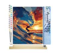 Figured'Art Peinture par Numéro Adulte avec Cadre Surf sur grande vague - Activité Manuelle Kit de Loisir Créatif DIY Numéro d'Art Complet - 40x50cm avec châssis en bois à monter