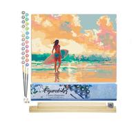 Figured'Art Peinture par Numéro Adulte avec Cadre Surfeuse à l'aube - Activité Manuelle Kit de Loisir Créatif DIY Numéro d'Art Complet - 40x50cm avec châssis en bois à monter