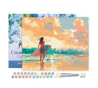 Figured'Art Peinture par Numéro Adulte avec Cadre Surfeuse à l'aube - Activité Manuelle Kit de Loisir Créatif DIY Numéro d'Art Complet - 40x50cm toile tendue sur châssis