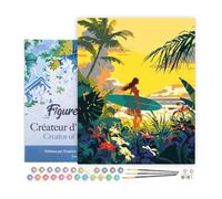 Figured'Art Peinture par Numéro Adulte avec Cadre Surfeuse au coucher du soleil - Activité Manuelle Kit de Loisir Créatif DIY Numéro d'Art Complet - 40x50cm toile tendue sur châssis